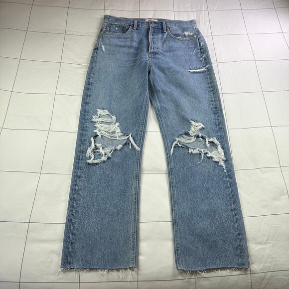 Agolde Jeans Womens 28 Blue 90s Button Fly Distressed Hemmed Raw Hem Casual - Picture 2 of 14